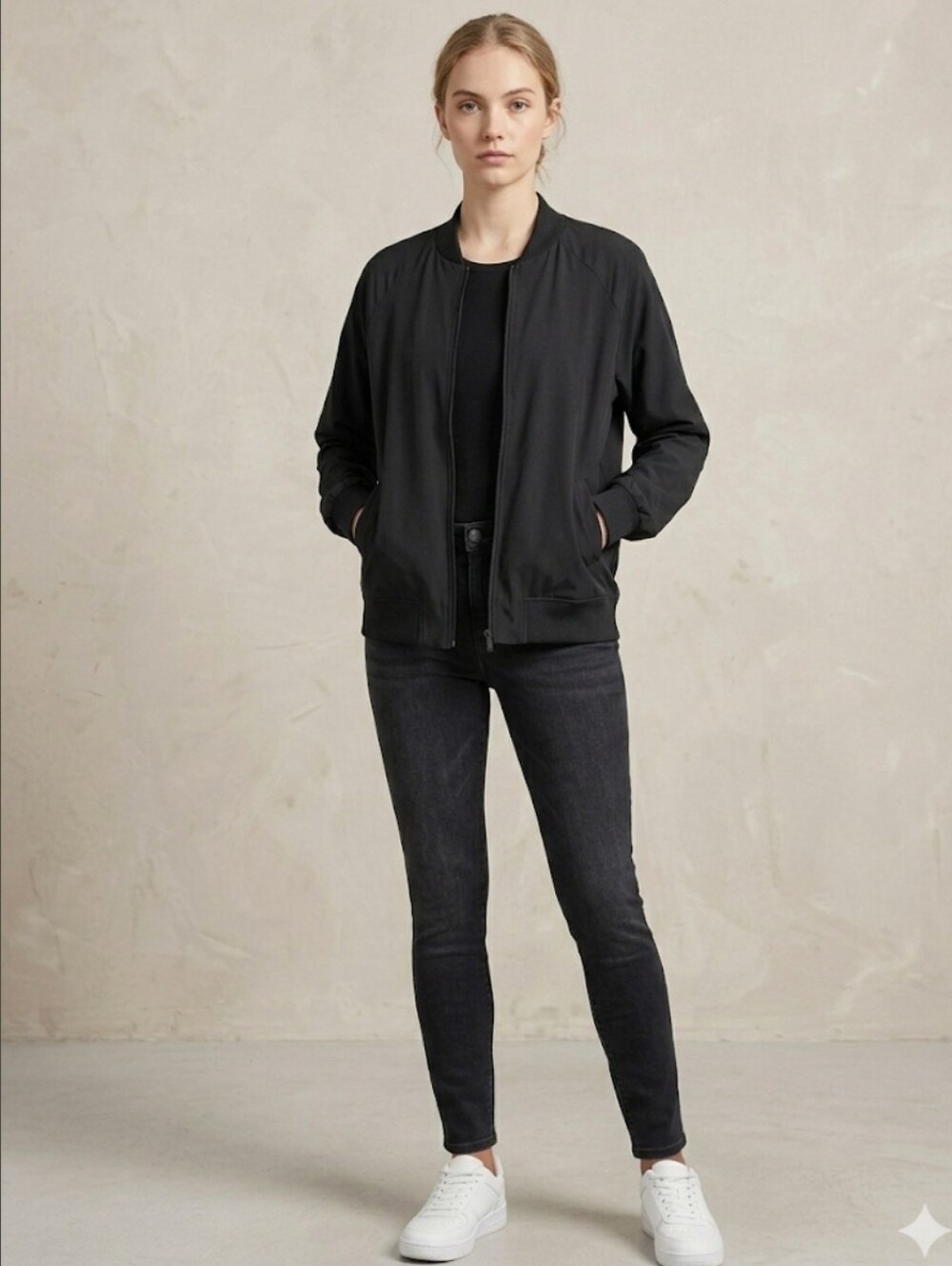 New York Laundry Athleisure Bomber Jacket Womens Size Large Black